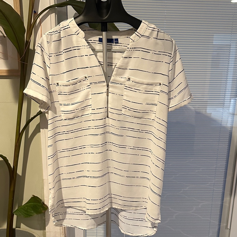 3/$12 if bundled APT 9 White Striped Short Sleeve Blouse